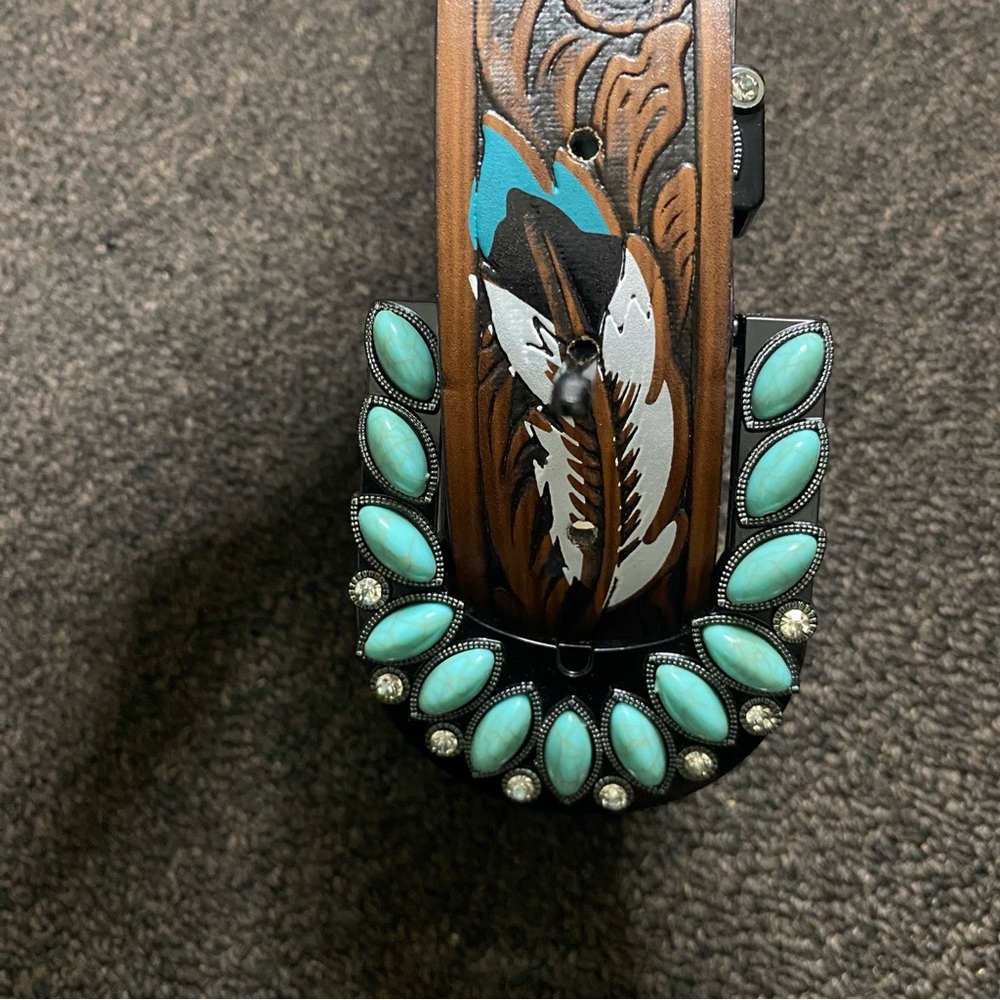 Womens Turquoise Stone Western Belt Cowgirl Design 38-40’ - Picture 2 of 5